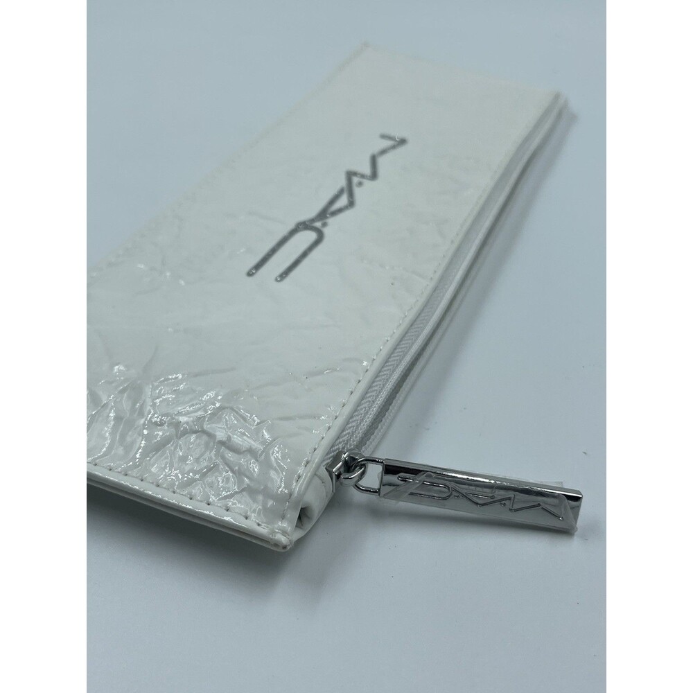 MAC Cosmetics White Faux Leather Makeup Pouch * 13 x 3.5" * No Product Included